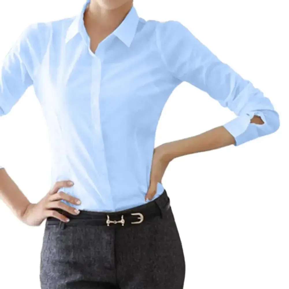 Women Shirt White Blouses Casual Long Sleeve Ladies Profession Slim Fit Tops
