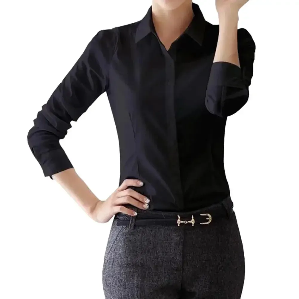 Women Shirt White Blouses Casual Long Sleeve Ladies Profession Slim Fit Tops