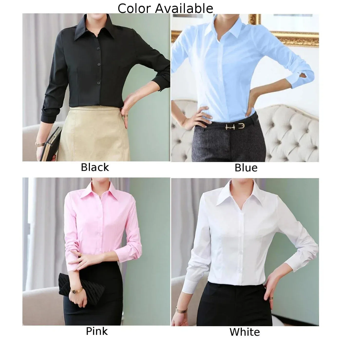 Women Shirt White Blouses Casual Long Sleeve Ladies Profession Slim Fit Tops