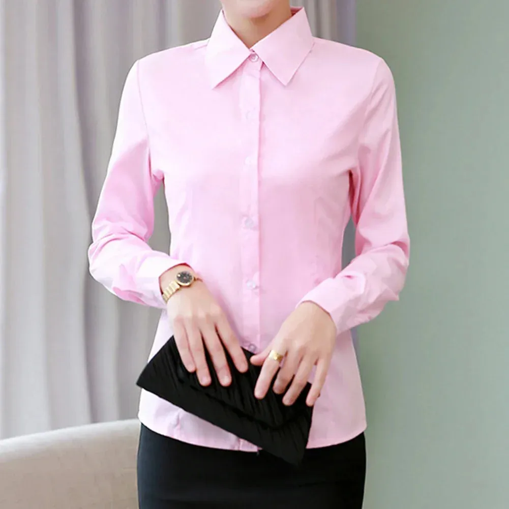 Women Shirt White Blouses Casual Long Sleeve Ladies Profession Slim Fit Tops
