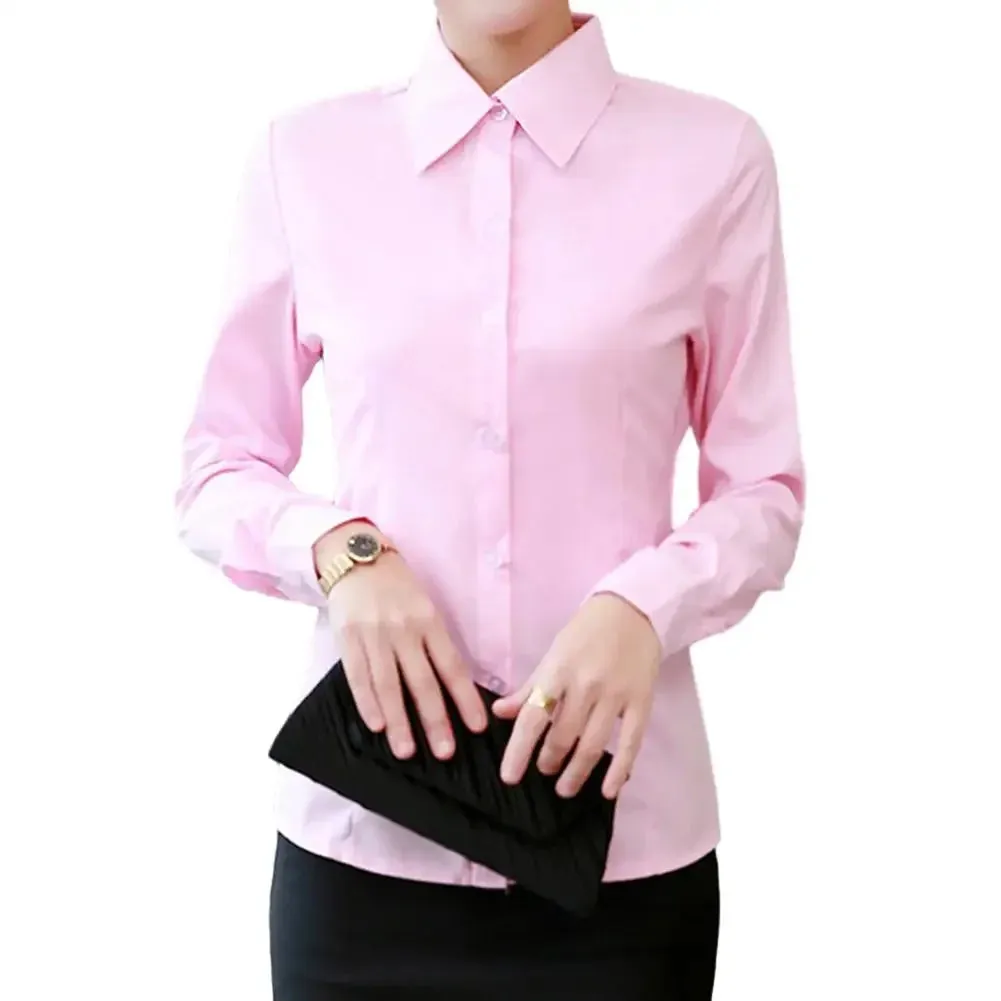 Women Shirt White Blouses Casual Long Sleeve Ladies Profession Slim Fit Tops
