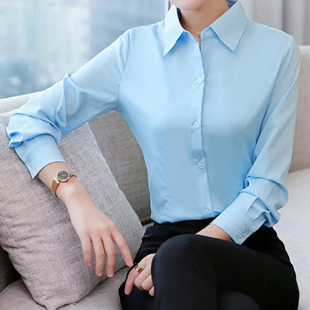 Women Shirt White Blouses Casual Long Sleeve Ladies Profession Slim Fit Tops