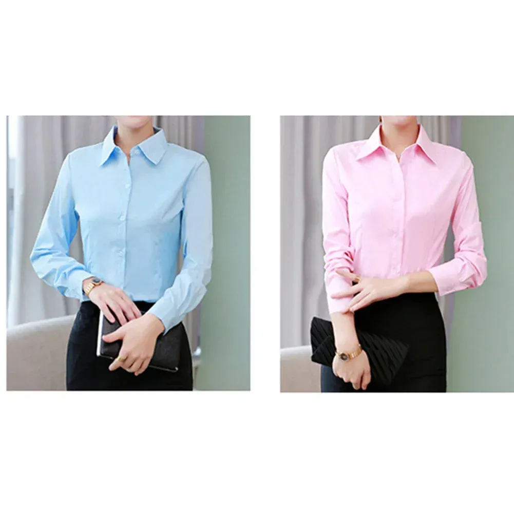 Women Shirt White Blouses Casual Long Sleeve Ladies Profession Slim Fit Tops
