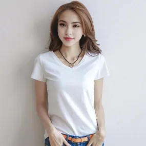 Women T-shirt V-neck Short Sleeve Slim Fit T-shirt Solid Color Pullover Tops Stretchy Bottoming Shirt Women Blouse Streetwear Women T-shirt V-neck Short Sleeve Slim Fit T-shirt Solid Color Pullover Tops Stretchy Bottoming Shirt Women Blouse Streetwear